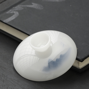 7.7 8.2釉下彩手绘盖碗茶碗单个盖子璞玉冰种玉瓷茶具三才杯盖子