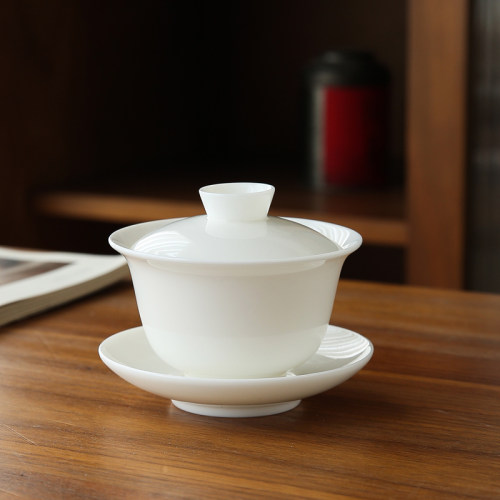 160ML盖碗茶杯羊脂玉白瓷三才碗