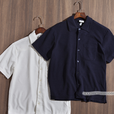 HM夏季新款男士短袖衬衫简约欧美风宽松大码休闲衬衣男装上衣