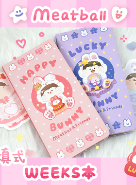 Meatball肉球兔BUNNY紫色粉色方格记事胶带手账本透明书衣笔记本