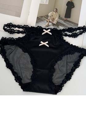 薄款舒适透明诱惑少女低腰纯欲三角裤法式黑色内裤女性感蕾丝秋冬