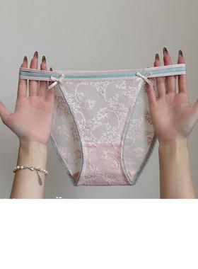 高开叉长腿透明诱惑战袍三角裤头纯欲风性感撞色蕾丝黑色内裤女士
