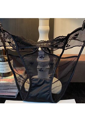 柔软网纱低腰时尚三角裤斩男甜系性感珍珠蕾丝内裤女纯欲风透明