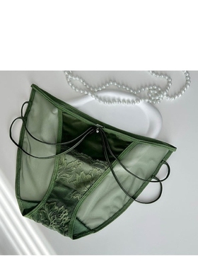 性感新款纯欲少女细带内裤女薄款纯色三角裤低腰女士蕾丝时尚绿色