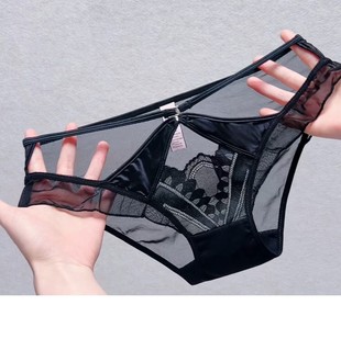 撩人黑色红色 无痕镂空网纱低腰透气三角裤 日系仙女 精致蕾丝内裤