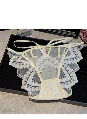 火辣透明诱惑无痕三角裤性感美腰蕾丝女士内裤御姐镂空黑色紫色