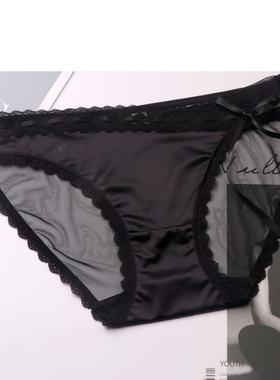 日系性感蕾丝甜美网纱纯欲风内裤蕾丝花边三角裤细带镂空低腰黑色