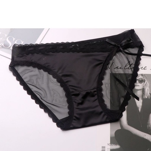 日系性感蕾丝甜美网纱纯欲风内裤蕾丝花边三角裤细带镂空低腰黑色
