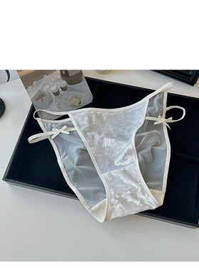 腿环诱惑蝴蝶结透明网纱三角裤冬日少女黑色纯欲性感丝绒蕾丝内裤