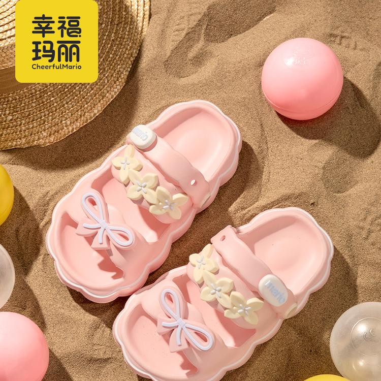 幸福玛丽蝴蝶结女童洞洞鞋夏季公主风室外两穿凉拖鞋宝宝女幼儿园