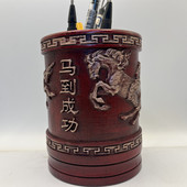 竹雕毛笔筒马到成功高端大气摆件多功能收纳盒插花设计送人有档次