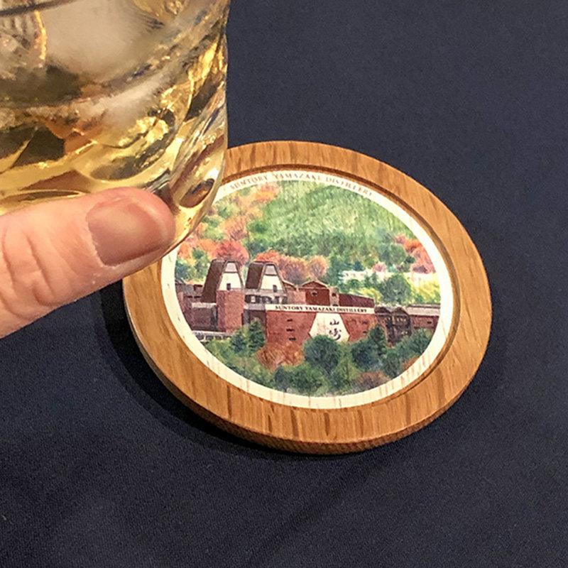 日本正品纪念版山崎蒸馏所彩绘橡木杯垫高端酒吧收藏用