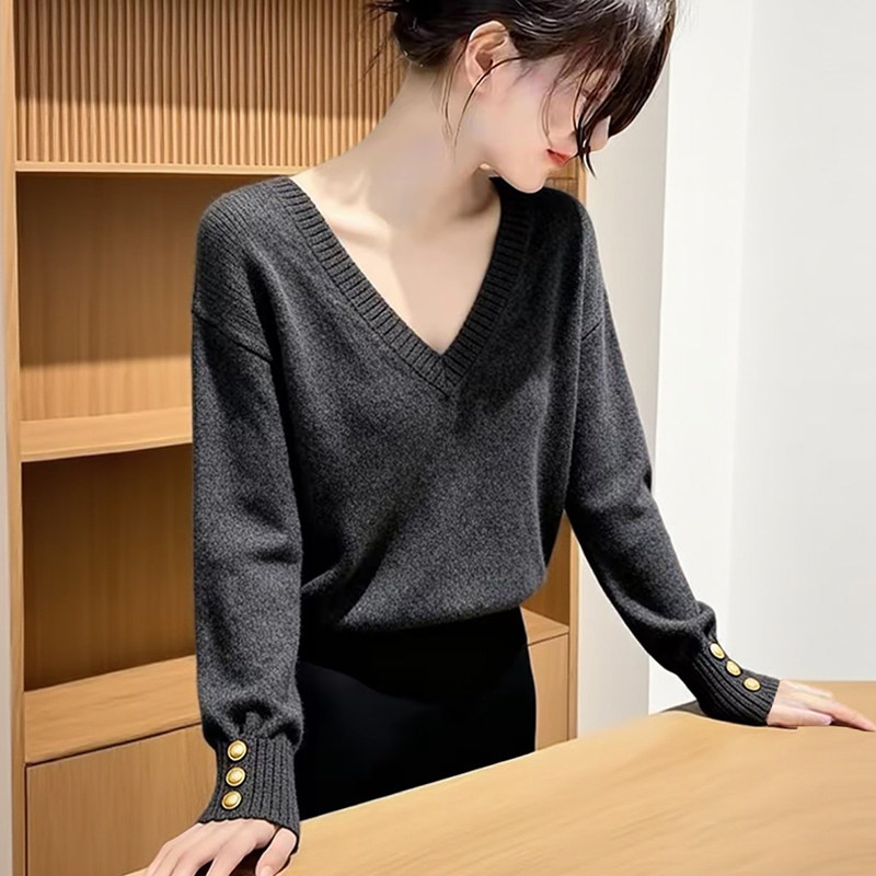 毛衣女爆款2026新款洋气打底衫女内搭春秋高档百搭显瘦V领针织衫,女装/女士精品,毛衣,淘宝优惠券,粉丝福利购,淘宝优惠卷
