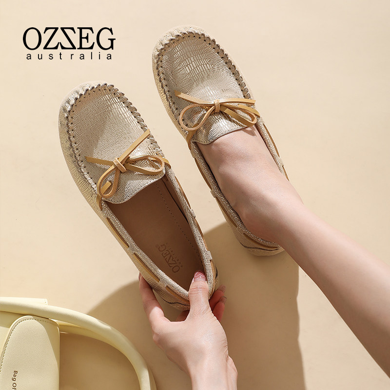 【亮面】OZZEG豆豆鞋女真皮乐福鞋2025新春休闲舒适单鞋Z2128075W