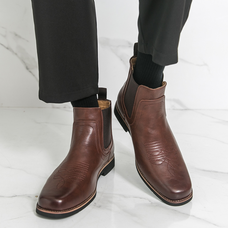 英伦风花草绣花切尔西靴