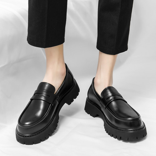 乐福鞋男英伦厚底增高圆头小皮鞋