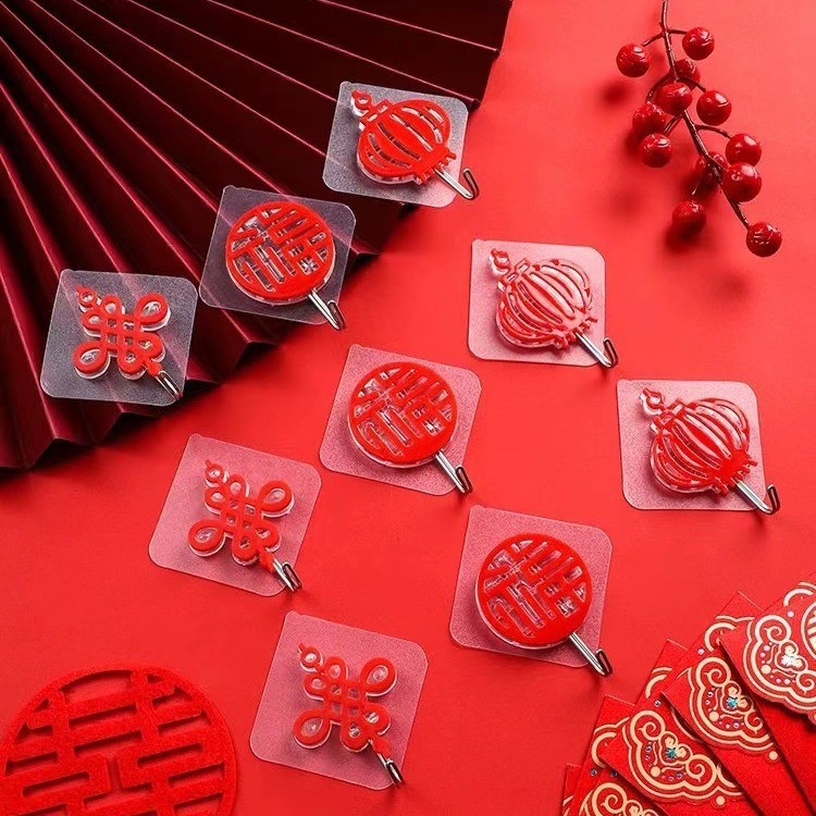 H新年福字红色喜庆挂钩粘钩强力粘胶免打孔门后家用多功能挂钩_笔趣文具_收纳整理-第3张图片-提都小院 H新年福字红色喜庆挂钩粘钩强力粘胶免打孔门后家用多功能挂钩_笔趣文具_收纳整理-第3张图片-提都小院