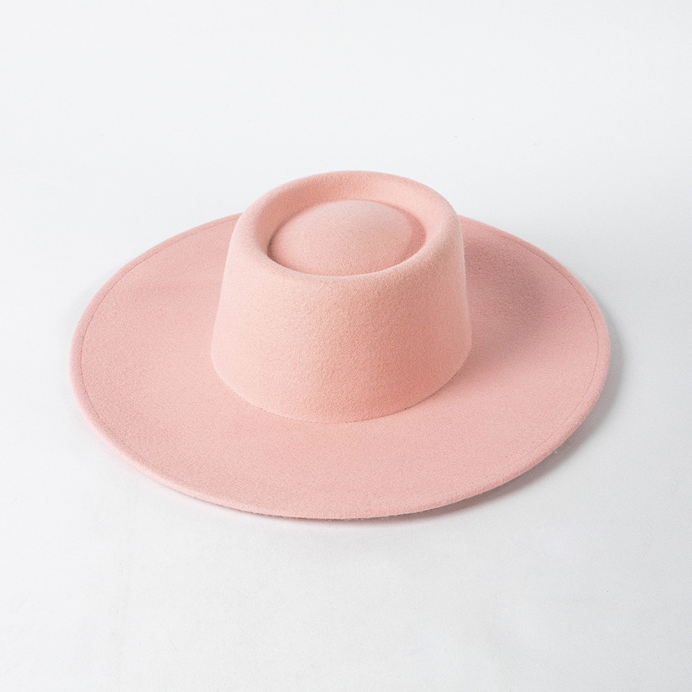 秋冬新款英伦复古女士大檐圆环顶羊毛呢礼帽户外逛街凹造型潮帽