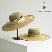 手工镂空编织空心草网红大檐平顶草帽ins潮沙滩度假遮阳防晒草帽