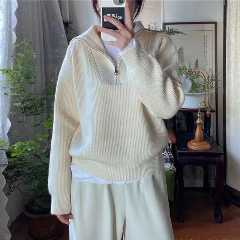 Cherrykoko2025新款韩版宽松休闲秋季翻领针织开衫女毛衣外套上衣