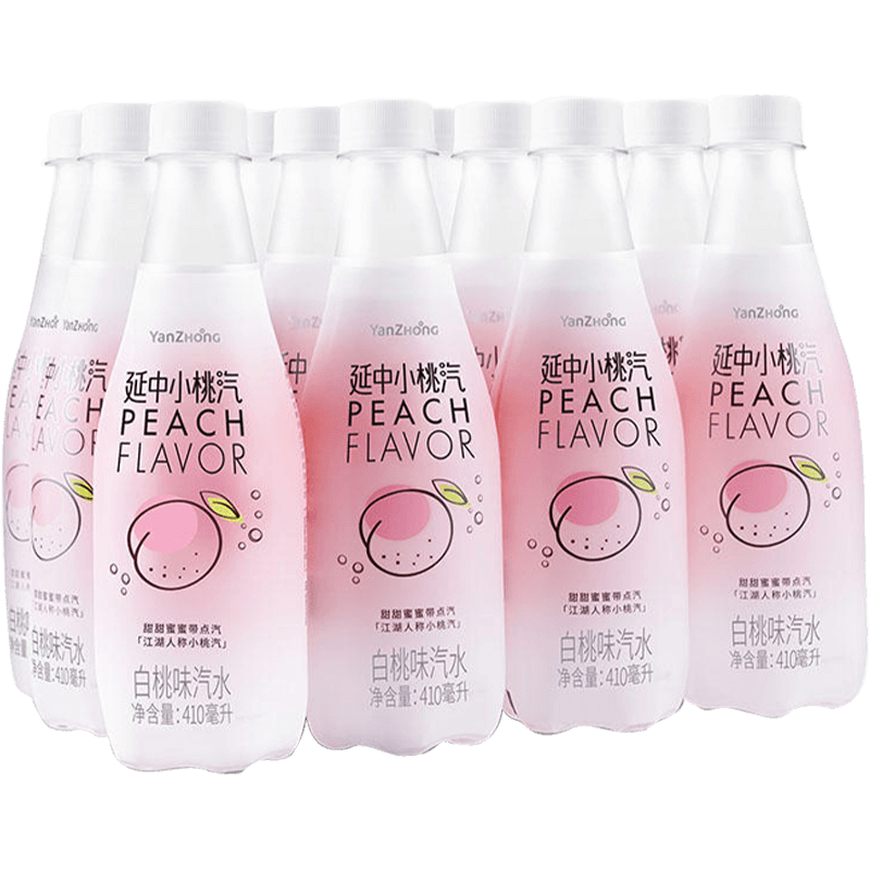 延中小桃汽白桃味汽水410ml*12瓶碳酸饮料夏季消暑解渴甜蜜爽口