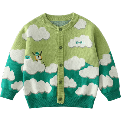 齐齐熊宝宝春季纯棉开衫毛衣