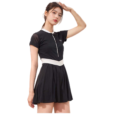 李宁女款长袖高级感连体裙泳衣