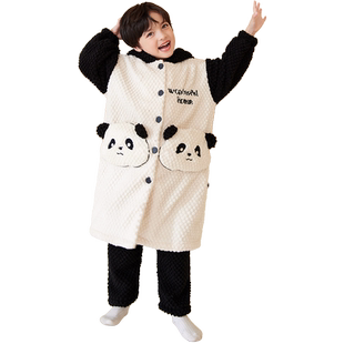 2025秋冬季儿童珊瑚绒睡衣男童家居服男孩法兰绒睡袍加厚加绒冬款