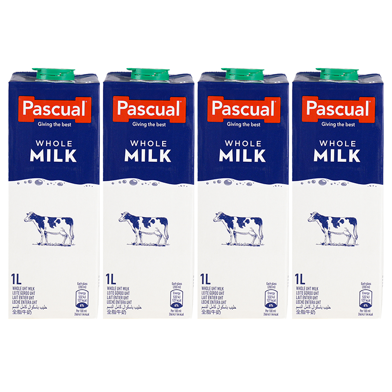 PUSCUAL帕斯卡全脂牛奶西班牙进口纯牛奶早餐奶1L*4