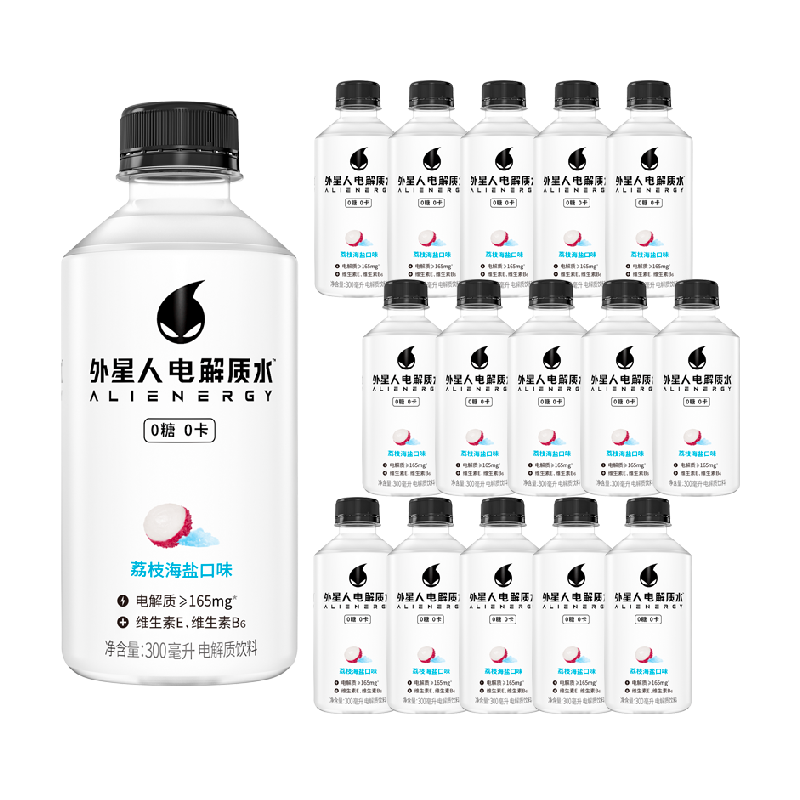 外星人电解质水荔枝海盐口味300mL×15瓶0糖0卡饮料整箱补水