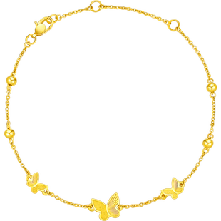 新款周大福仙女蝴蝶流苏足金黄金手链女计价EOF1211