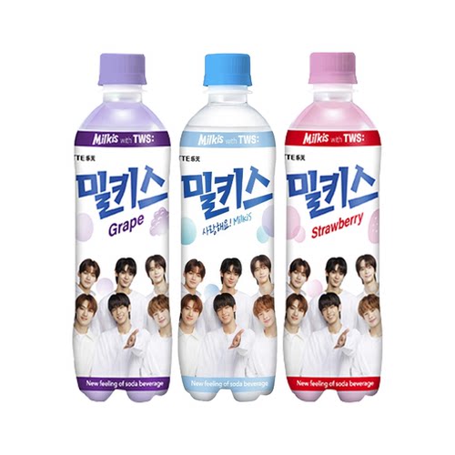 韩国进口LOTTE乐天妙之吻牛奶味苏打汽水500ml*3瓶milkis碳酸饮料