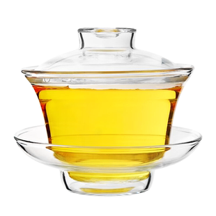 金镶玉高硼硅玻璃三才盖碗茶具出水流畅高温吹制莹润澄澈纯色