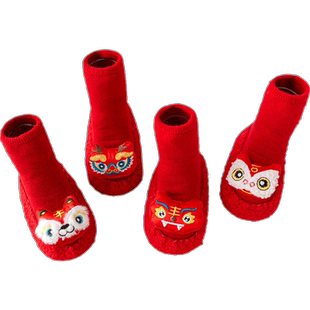 儿童地板袜宝宝防滑学步幼儿婴儿袜子鞋新生红色新年0-6-12月春秋