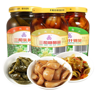 三和四美即食酱菜咸菜酸黄瓜什锦菜糖醋蒜375g*3瓶下饭菜配粥小菜