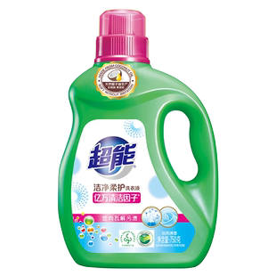 超能洗衣液洁净柔护750g*6瓶鲜艳亮丽9斤天然椰子油橙花茉莉香