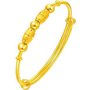 新款周大福儿童金珠轮转守护足金黄金宝宝手镯计价礼物F219126