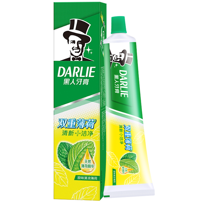 好来黑人牙膏双重薄荷225g清新去口气防蛀去牙渍洁净口腔含氟