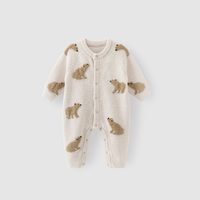 【 Half Fleece 】 Long-sleeved knitted one-piece suit for babies, baby clothes for boys and girls, warm woolen coat for autumn and winter thumbnail 3