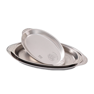 国风食品级304不锈钢装鱼盘双耳家用椭圆形清蒸鱼盘子专用装菜碟