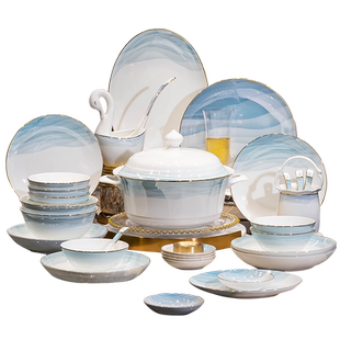 仟造碗碟套装家用2024新款景德镇碗筷碗简约高级感乔迁碗具餐具