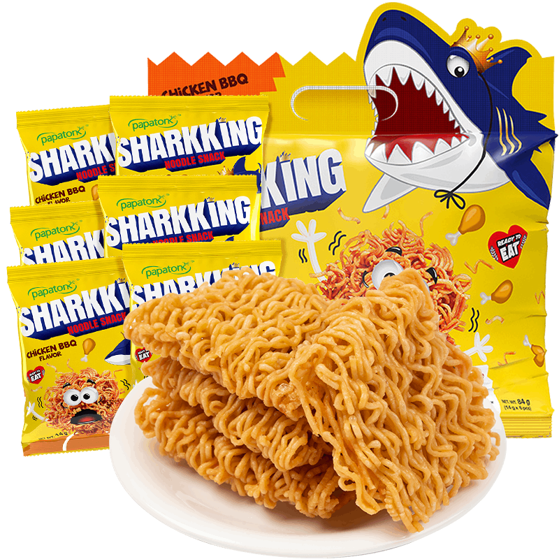 印尼进口啪啪通网红休闲膨化追剧零食烧烤味鲨鱼小鸡面干脆面6包
