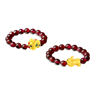 佐卡伊 黄金貔貅戒指招财转运珠石榴石串珠新款足金戒指多款可选