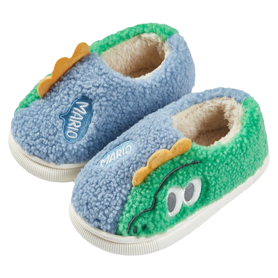 幸福玛丽儿童冬季恐龙棉拖鞋包跟