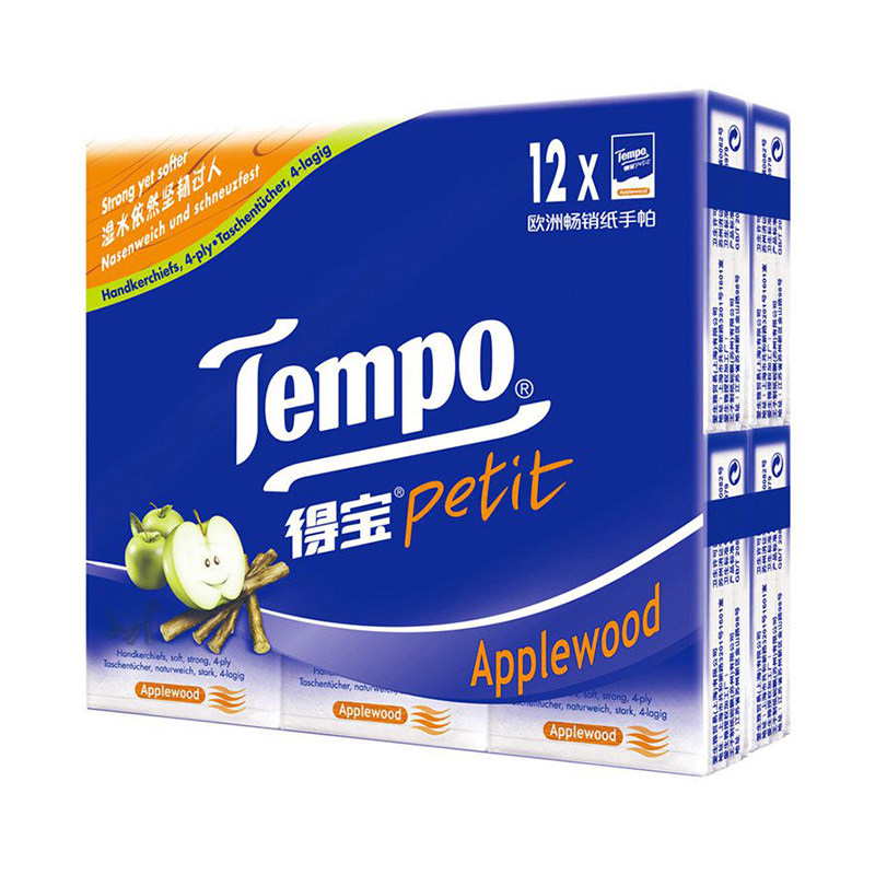 tempo迷你纸手帕纸巾(苹果木味) 4层7张12包/组
