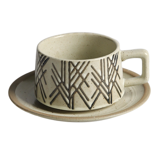 舍里粗陶复古咖啡杯碟套装高颜值拿铁杯拉花杯子陶瓷把手杯马克杯