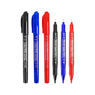 真彩勾线笔描边笔小双头素描线黑色蓝色红色美术油性墨笔签名笔