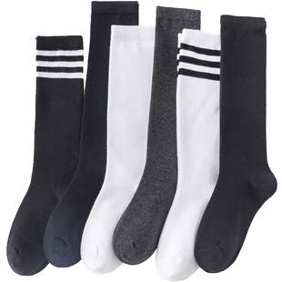 儿童中筒袜男童长袜女童长筒宝宝高筒白色黑色袜子足球篮球春秋冬