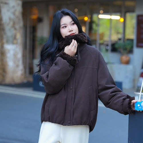鹅绒羽绒服女2026冬季新款绒面毛领小个子今年流行爆款夹克外套