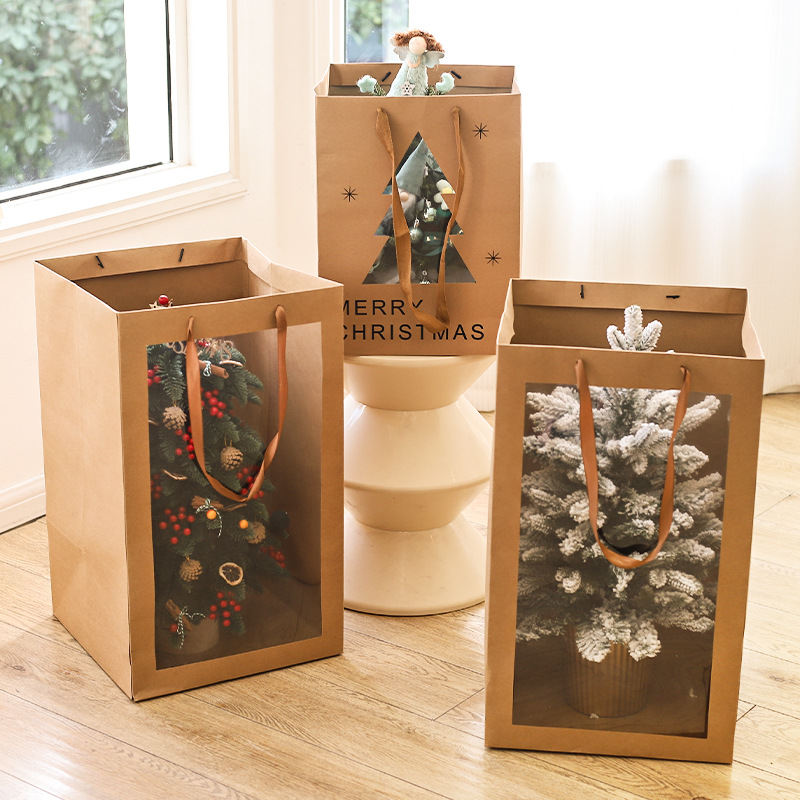 节日大号牛皮玩偶玩具鲜花手提袋时尚创意玫红色鲜花礼品袋